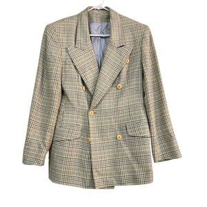 Vintage Burberrys Double Breasted Plaid Wool Blazer Jacket 90s Tailored Coat 8